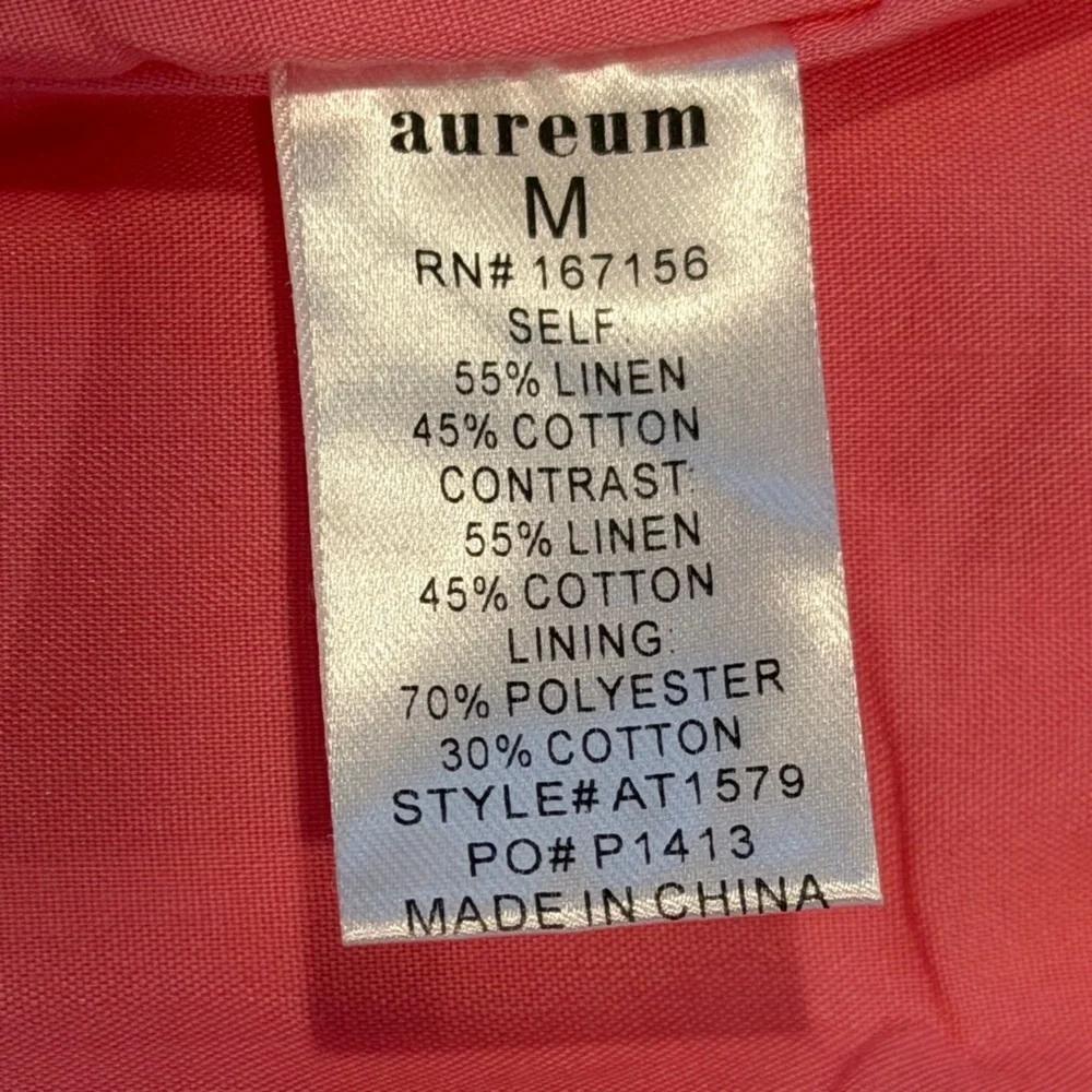 AUREUM pink white Linen Blend Sleeveless Top Scalloped Hem Rope Straps Medium